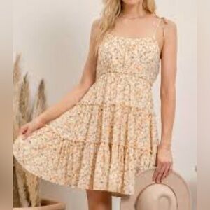 Romantic Beige Floral Spaghetti Strap dress